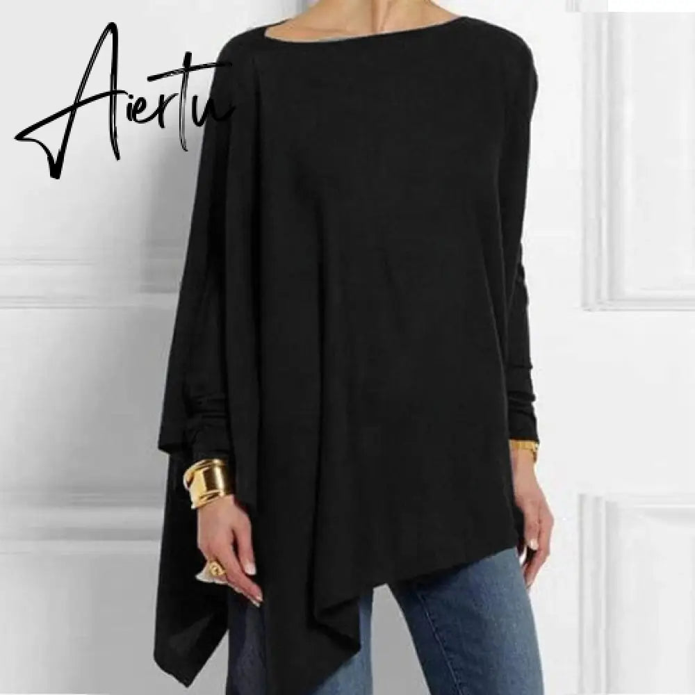 Aiertu Cotton Irregular Womens Tops And Blouses Casual O Neck Long Sleeve Top Female Tunic Autumn Plus Size Women Blusas Shirts Aiertu