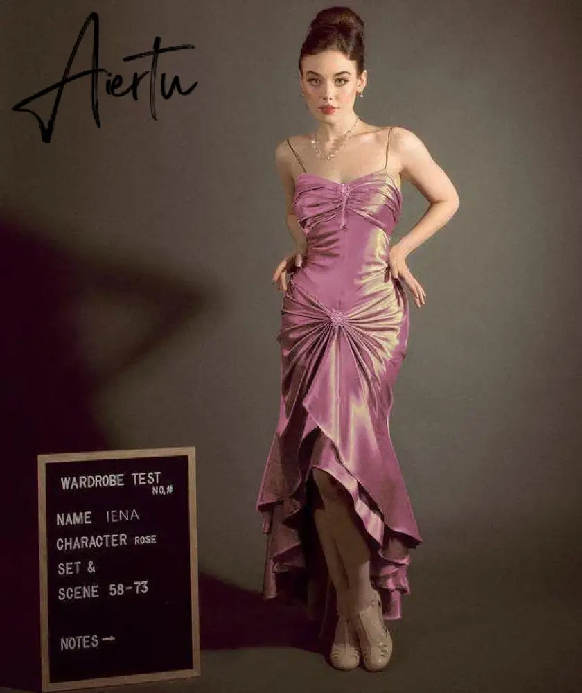 Aiertu Elegant Vintage Olive Green Prom Party Gown Celebrity Dresses Sweetheart Crystal Button Pleat Taffeta Satin Evening Dress Aiertu