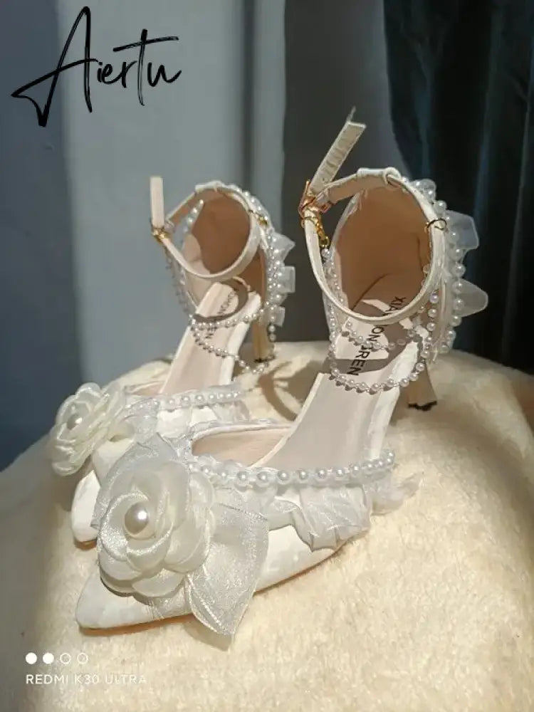 Aiertu Lolita elegant party dresses for women 2024 wedding bridal shoe pointed toe heels Pretty shoes designer ladies heel beige high-e Aiertu