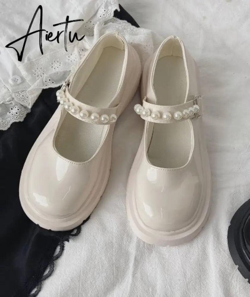 Aiertu Lolita shoes spring fashion pearl platform high heels Mary Jane Japanese retro small leather shoes female college students shoes Aiertu