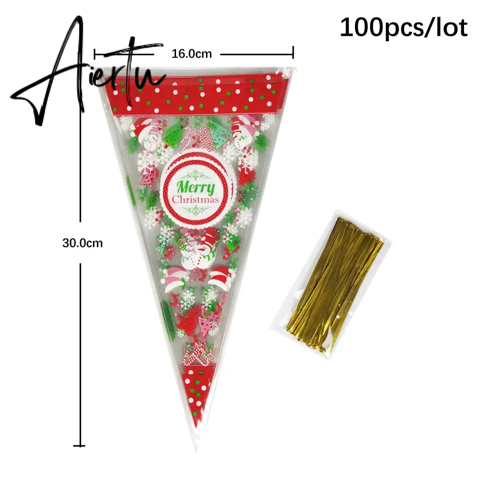 100Pcs Merry Christmas Plastic Bag Santa Claus Snowflake Deer Biscuit Candy Gift Bags for Xmas Party Decoration Supplies Aiertu