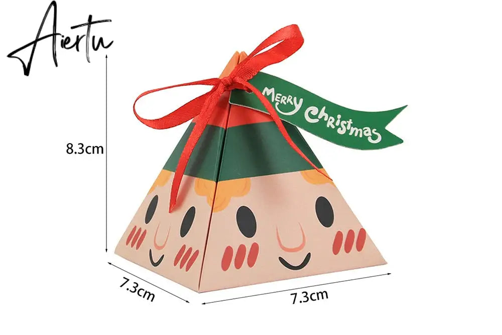 10Pcs Christmas Gift Paper Boxes Cartoon Santa Claus Snowman Deer Biscuit Candy Triangle Box for Kids Diy Xmas Party Supplies Aiertu