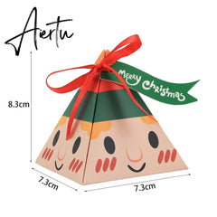 10Pcs Christmas Gift Paper Boxes Cartoon Santa Claus Snowman Deer Biscuit Candy Triangle Box for Kids Diy Xmas Party Supplies Aiertu