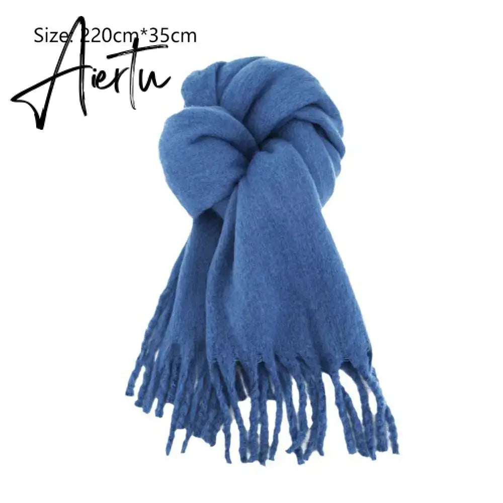 1PC New Soft Winter Cashmere Scarf Solid Color Warm Long Tassel Scarves Mohair Thickened Wrap Shawls For Women Girls Aiertu