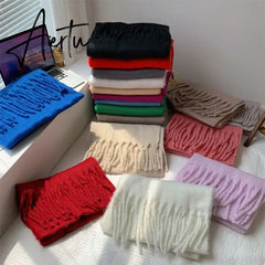 1PC New Soft Winter Cashmere Scarf Solid Color Warm Long Tassel Scarves Mohair Thickened Wrap Shawls For Women Girls Aiertu