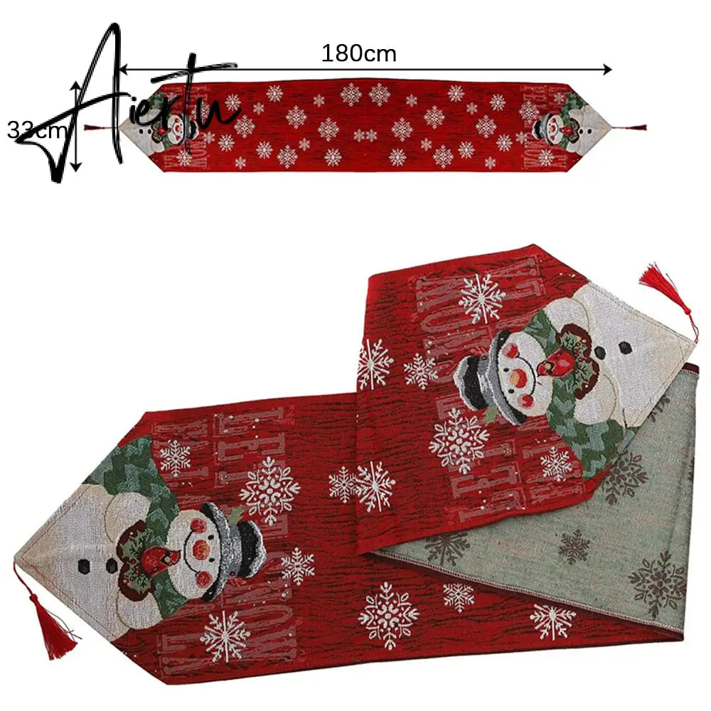33X180Cm Red Christmas Table Runner Tablecloth Snowman Snowflake Decor Table Cover Christmas Party Decoration Supplies Aiertu