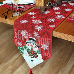33X180Cm Red Christmas Table Runner Tablecloth Snowman Snowflake Decor Table Cover Christmas Party Decoration Supplies Aiertu