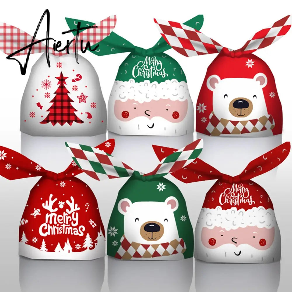 50Pcs Merry Christmas Plastic Bags Xmas Tree Biscuit Candy Bags for Kids Halloween Christmas Party Decoration Supplies Gift Bag Aiertu