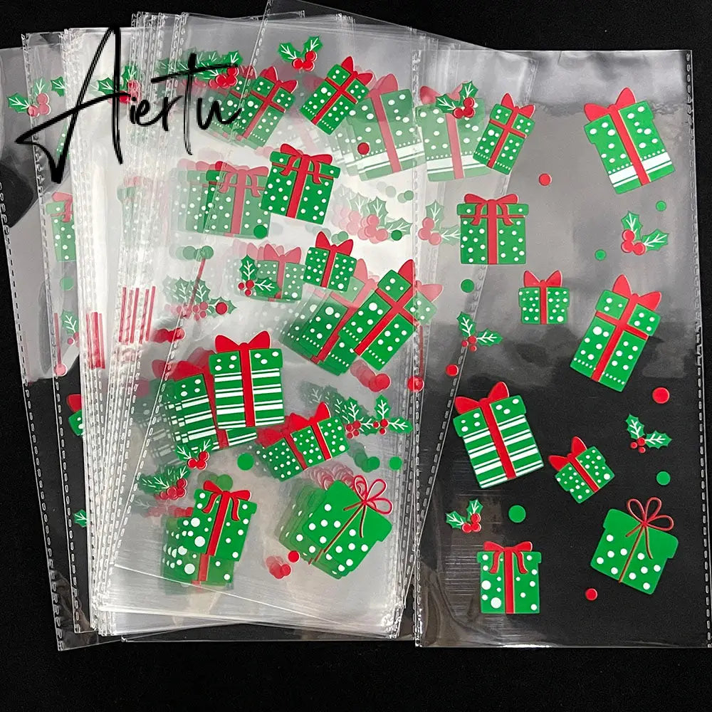 50Pcs Merry Christmas Plastic Bags Xmas Tree Biscuit Candy Bags for Kids Halloween Christmas Party Decoration Supplies Gift Bag Aiertu