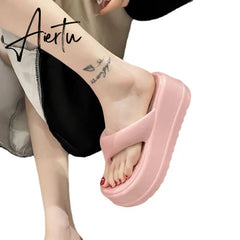 7cm Thick Women Flip Flops New Split Toe Muffin Platform Slippers High Summer Flat Slippers Casual EVA Sole Thick Slippers Aiertu