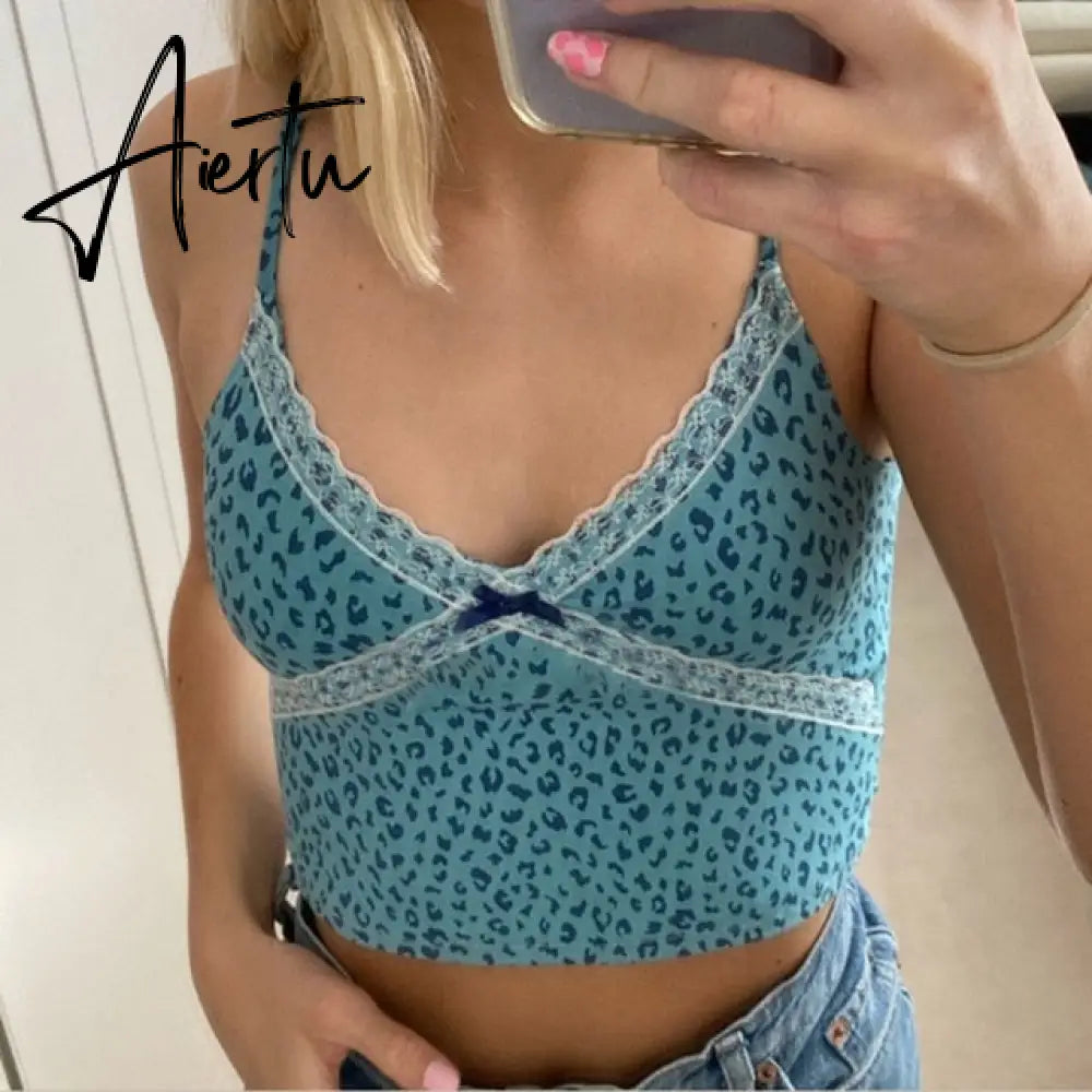 90s Blue Halter Top Y2K Aesthetic Summer Sleeveless Cropped Sexy Women Backless Camisole Tube Top E-girl Cute Sweet Streetwear Aiertu