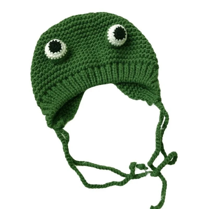 Winter Skullies Female Frog Hat Crochet Warm Knitted Hat Costume Beanie Hats Cap Women Gift Hat Photography Prop Party Aiertu