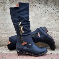 Women Boots Winter Western Punk Boots Winter Warm Shoes Side Zipper Cowboy Boots Ladies Booties Aiertu