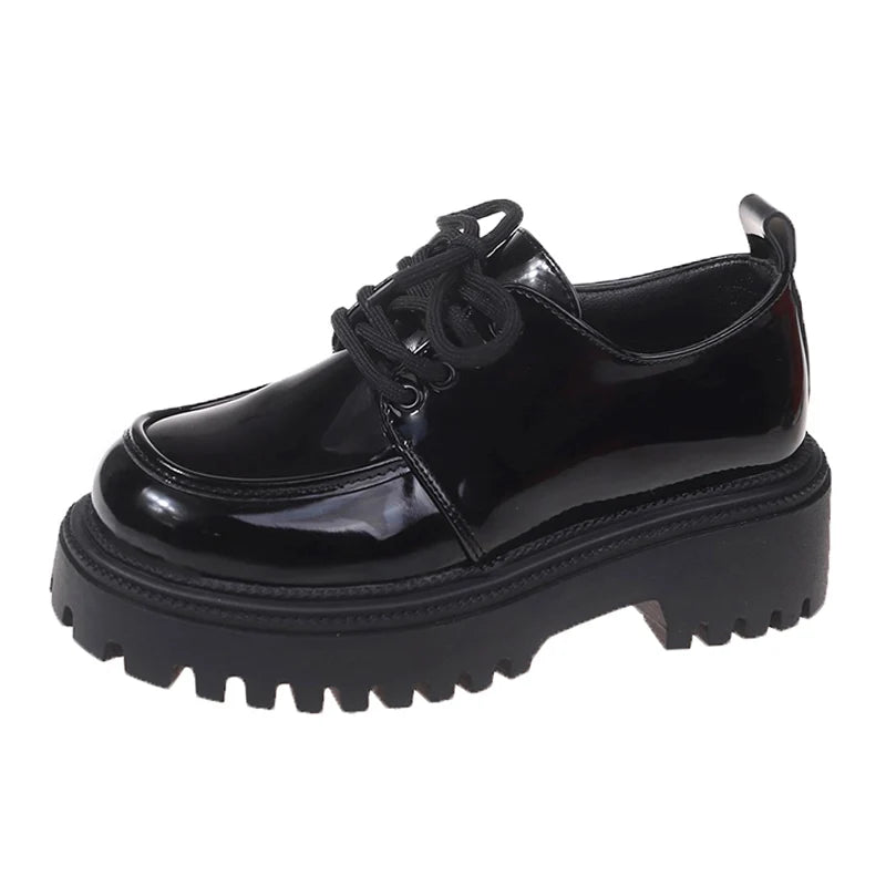 Aiertu Chunky Platform Oxfords Shoes for Women 2023 Autumn Non Slip Lace Up Flats Woman Thick Bottom Patent Leather Gothic Shoes Aiertu