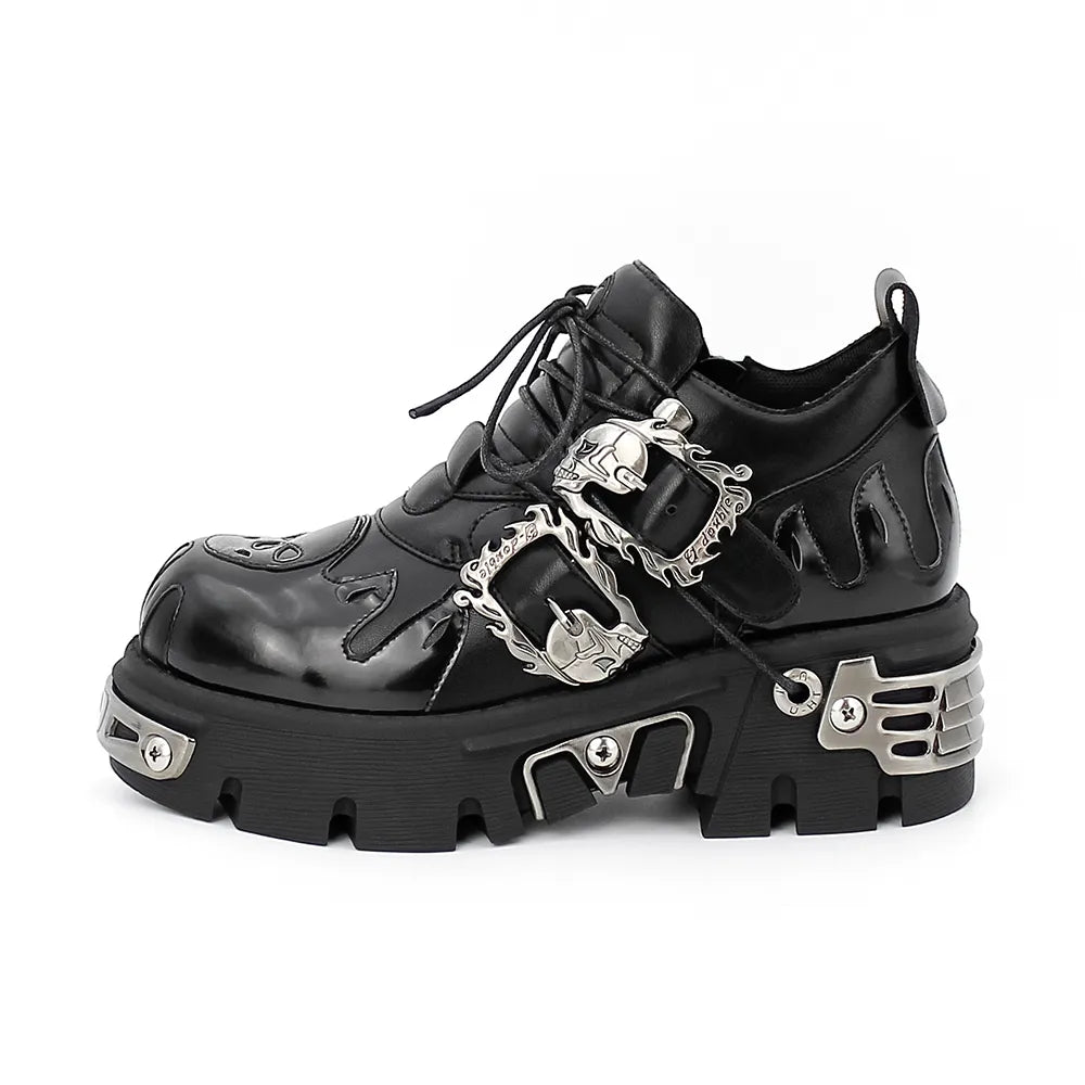 Men and Women Vintage Rock Couple Shoes New Dark Punk Leather Retro Boots Metal Niche Design Unisex Single Platform Shoes Aiertu