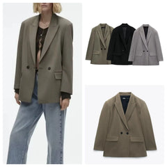 Spring/Summer  New Commuting Loose Leisure Fashion Suit Lapel Loose Double Breasted Blazer Aiertu