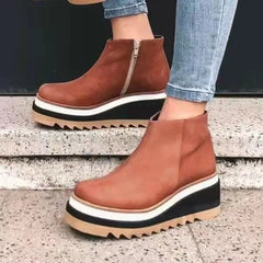 Leather Boots Women Platform Heels Ankle Boots Wedges Casual Fashion Booties Woman Punk Thick Bottom Shoes Zapatos De Mujer Aiertu