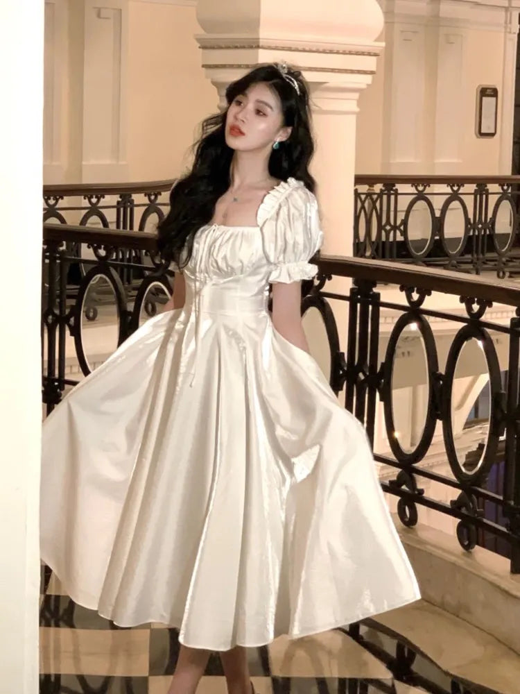 French Vintage Burgundy Evening Party Dress Women  Summer Elegant Romantic Prom Vestidos Korean A-line Graduation Dresses Aiertu
