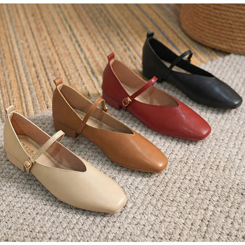 Aiertu Woman Spring Casual Square Toe Low Soft Soled Shoes Lolita Ballerina Red Flats Female Elegant French Retro Buckle Mary Janes Aiertu