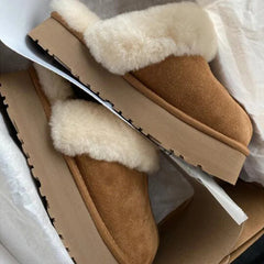 Winter Women Fur Slippers Warm Boots Platform Flip Flops  New Short Plush Flats Home Cotton Shoes Suede Mules Ladies Boots Aiertu