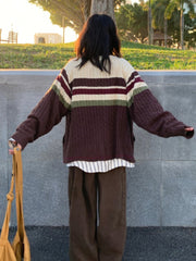 Y2k Aesthetic Vintage Tassel Knitted Cardigan Spring Oversize Loose Contrast Women Sweater Zipper Harajuku Cardigans Femme Aiertu
