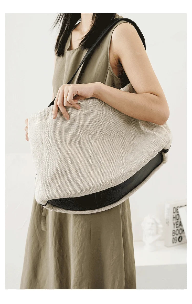 NEW Canvas Large Capacity Bag Retro Art Single Shoulder Bag Women Vintage Simple Portable Large Cotton Linen Handbag