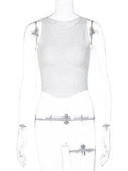 Sequin Mesh See-Through Vest Cute Sleeveless For Women Crop top Glitter Fashion Casual Streetwear Hollow Out Slim Tank Top Aiertu