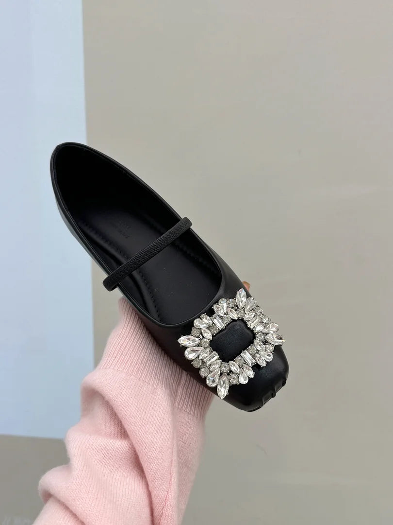 Aiertu Crystal New Women Flats Mary Janes Shoes Luxury Lolita Dress Sandals 2024 Fashion Shallow Square Toe Shoes Summer Female Aiertu