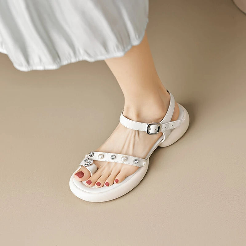 Aiertu Summer Woman Sandals Sheepskin Shoes for Women Round Toe High Heel Shoes Open Toe Chunky Heel Sandals Casual Platform Shoes Aiertu