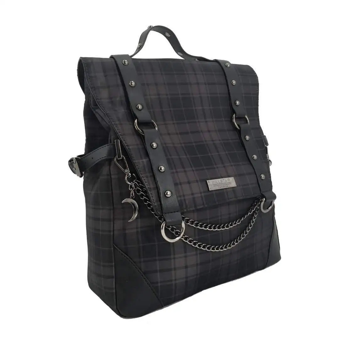 Gothic Punk Rock Plaid Backpack Korea Y2k Chain Aesthetic Niche Sac A Dos Mochilas School Backpack for Teenage Students