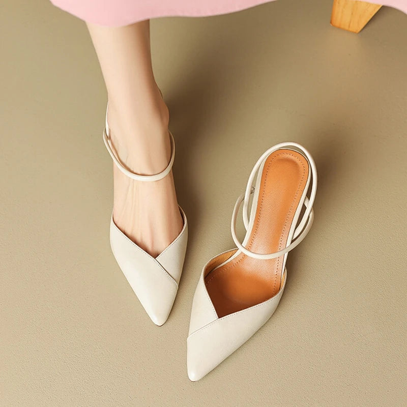 Aiertu  Summer Woman Shoes Sheep Suede Leather Shoes for Women Pointed Toe Thin Heel Women Sandals Slingback High Heels Retro Shoes Aiertu