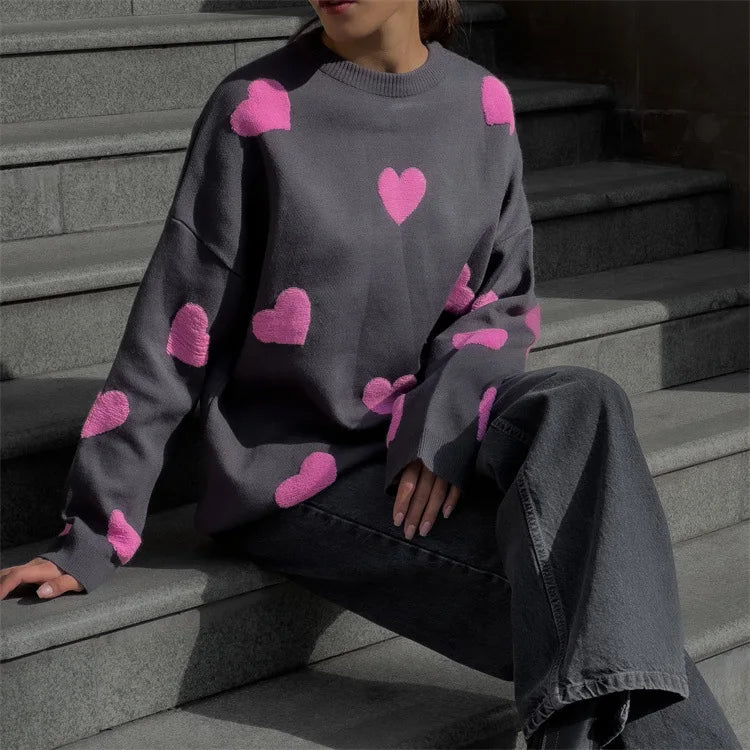 Love Embroidery Women's Knitting Sweaters Sweet Chic Long Sleeved O-neck Pullovers  New Female Casual Fashion Sweater Aiertu