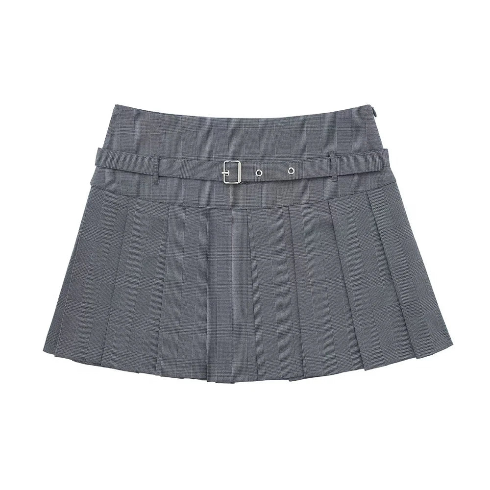 Female Fashion Textured Wild Folds Skirt Sweetwear Skirt Women High Waist Trend With Belt Tight Mini Skirt Y2k Aiertu