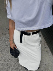 White Fashion High Waist Maxi Skirt Female Split Solid Pocket Streetwear Patchwork Casual Long Skirt For Women Maxi Skirt Aiertu