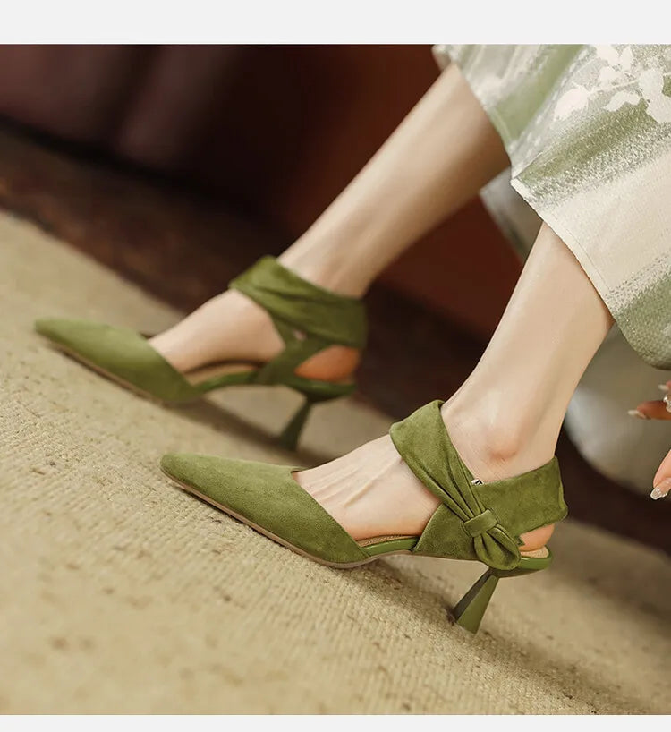 Aiertu Summer Women Sandals Pointed Toe Thin Heel Women Shoes 2023 Sheep Suede Leather Shoes for Women Cover Toe High Heels Party Shoes Aiertu