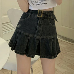 Y2k Hot Girl Irregular Denim Miniskirt Female Summer Harajuku Kawaii Mini Skirt New High Waist A Word Pleated Skirt Goth Skirt