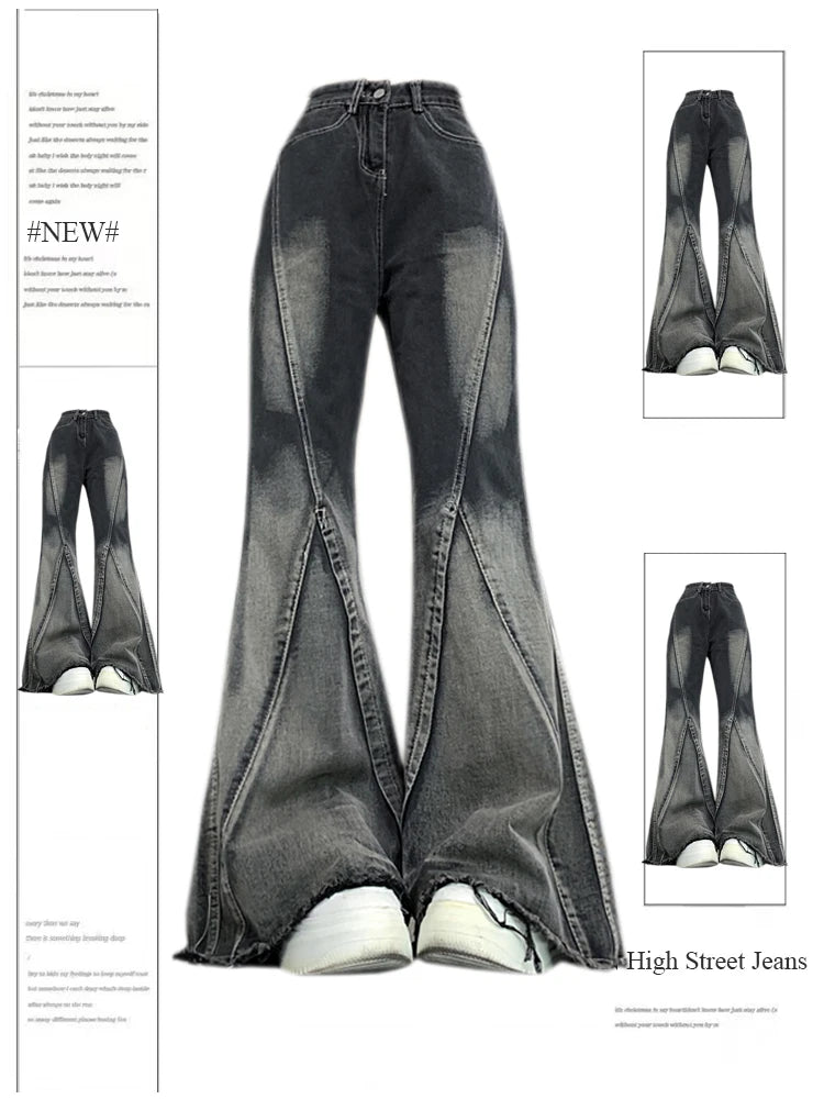 Women Black Gothic Jeans Harajuku Y2k 90s Aesthetic Vintage Fashion Denim Trousers 2000s Wide Jean Pants Trashy Emo Clothes Aiertu