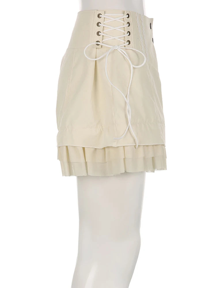 Aiertu  Vintage Sweet Bandage Ruffles Shorts Slim Solid High-Waisted Patchwork Shorts Women Summer Fashion Streetwear Lady Aiertu