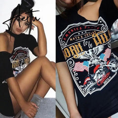 Aiertu 1pcs black Ladies Women Punk Rock Short Sleeve Eagle Print T-Shirt Cut Shoulder Baggy Aiertu