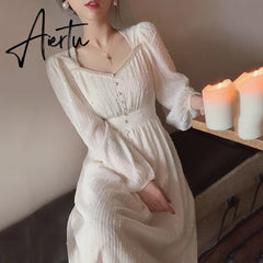 Aiertu 2024 Summer New Women Fashion Elegant White Midi Dresses Vintage Princess Female Party A Line Clothes Vestdios Aiertu