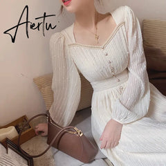 Aiertu 2024 Summer New Women Fashion Elegant White Midi Dresses Vintage Princess Female Party A Line Clothes Vestdios Aiertu