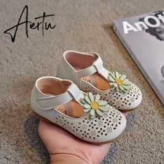 Aiertu Baby Girls Hollow Floral Shoes PU Leather Newborn First Walkers Princess Bowknot Kids Non-slip Soft Bottom Casual Shoes Aiertu