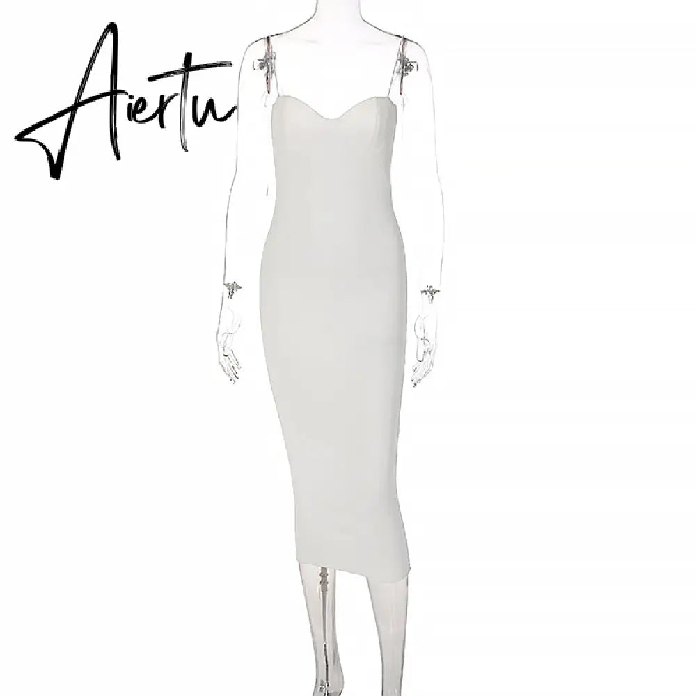 Aiertu Backless Solid Sleeveless Revealing Midi Strips Dress Spring Bodycon Sexy Streetwear Party Club Outfits Y2K Aiertu
