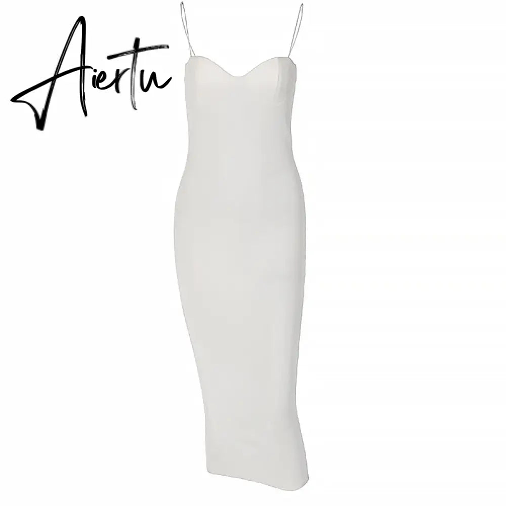 Aiertu Backless Solid Sleeveless Revealing Midi Strips Dress Spring Bodycon Sexy Streetwear Party Club Outfits Y2K Aiertu