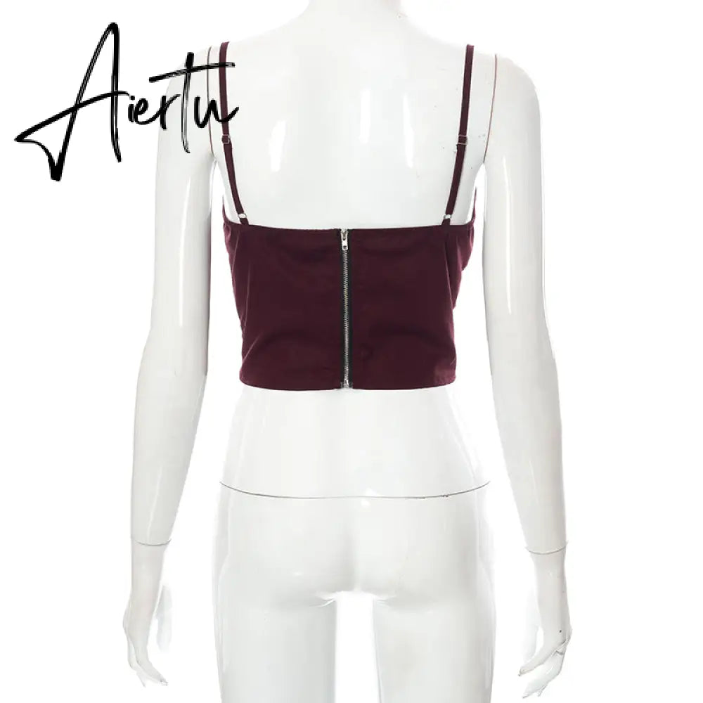 Aiertu  Bandage Strings Sleeveless Backless Slip Crop Top Solid New Year Fashion Women Cute Elegant Streetwear Corset Y2K Aiertu