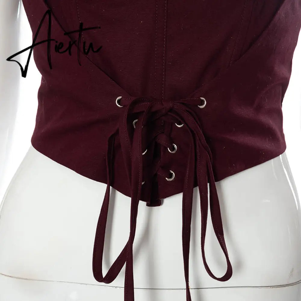 Aiertu  Bandage Strings Sleeveless Backless Slip Crop Top Solid New Year Fashion Women Cute Elegant Streetwear Corset Y2K Aiertu