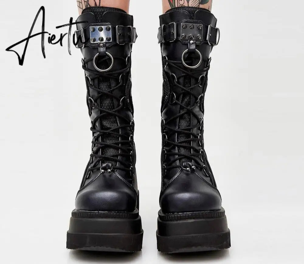 Aiertu Big Size 35-43 Brand Design Ladies High Platform Boots Fashion Rivet Goth High Heels Boots Women Cosplay Wedges Punk Shoes Woman Aiertu