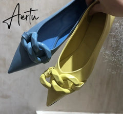 Aiertu  Brand Design Chain Buckle Flat Shoes Women Flat Heel Ballet Pointed Toe Slip On Female Ballerina Casual Loafers Aiertu