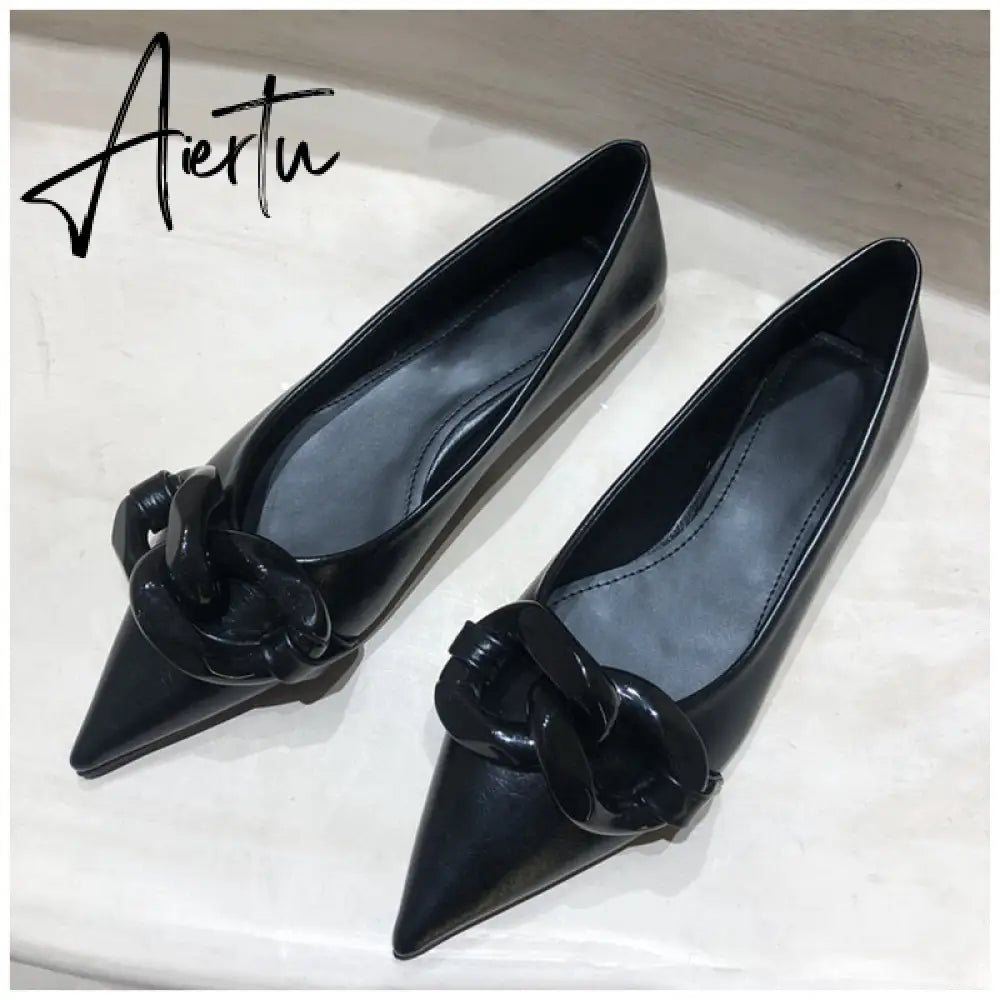 Aiertu  Brand Design Chain Buckle Flat Shoes Women Flat Heel Ballet Pointed Toe Slip On Female Ballerina Casual Loafers Aiertu