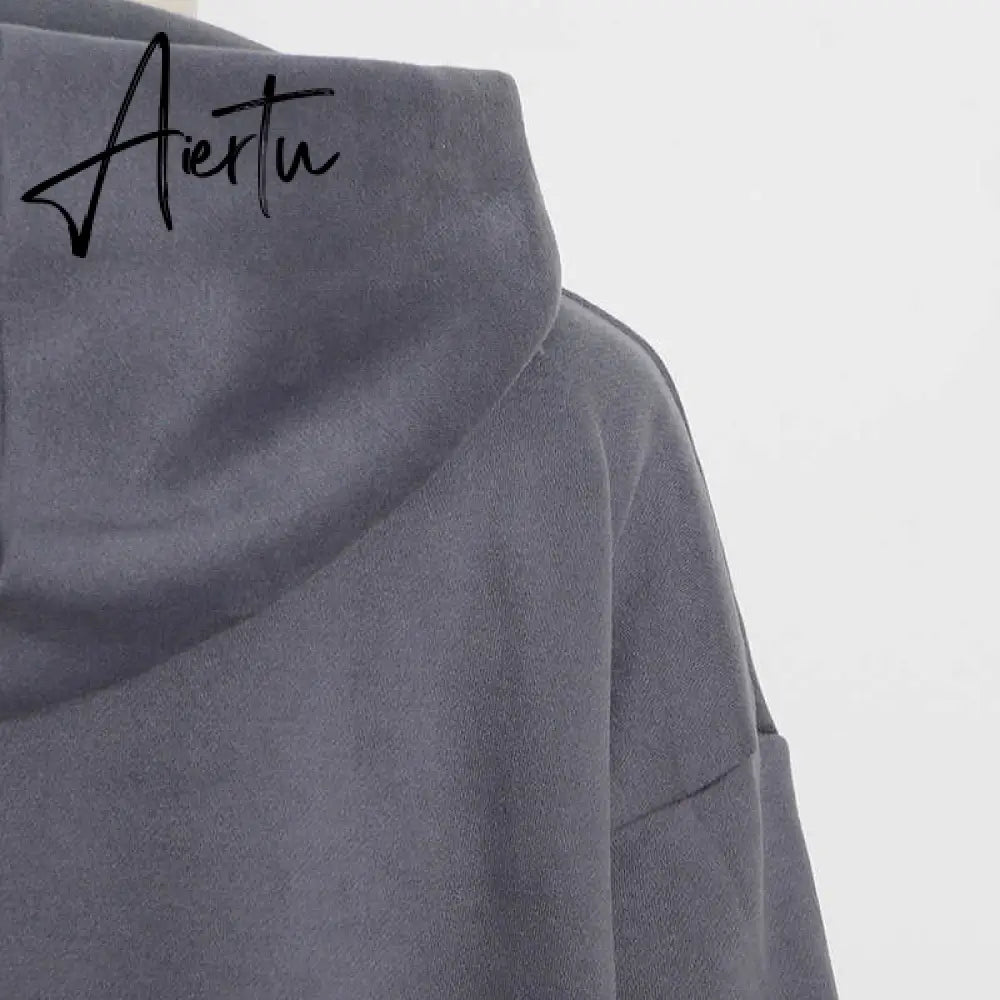 Aiertu  Casual Solid Sweatshirt For Women Hooded Collar Long Sleeve Hollow Out Minimalist Sweatshirts Female Fashion Fall Aiertu
